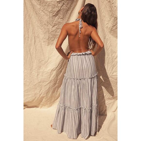 NWT Lulus Vacay Babe Grey Striped Halter Maxi Dress XS - Picture 2 of 10